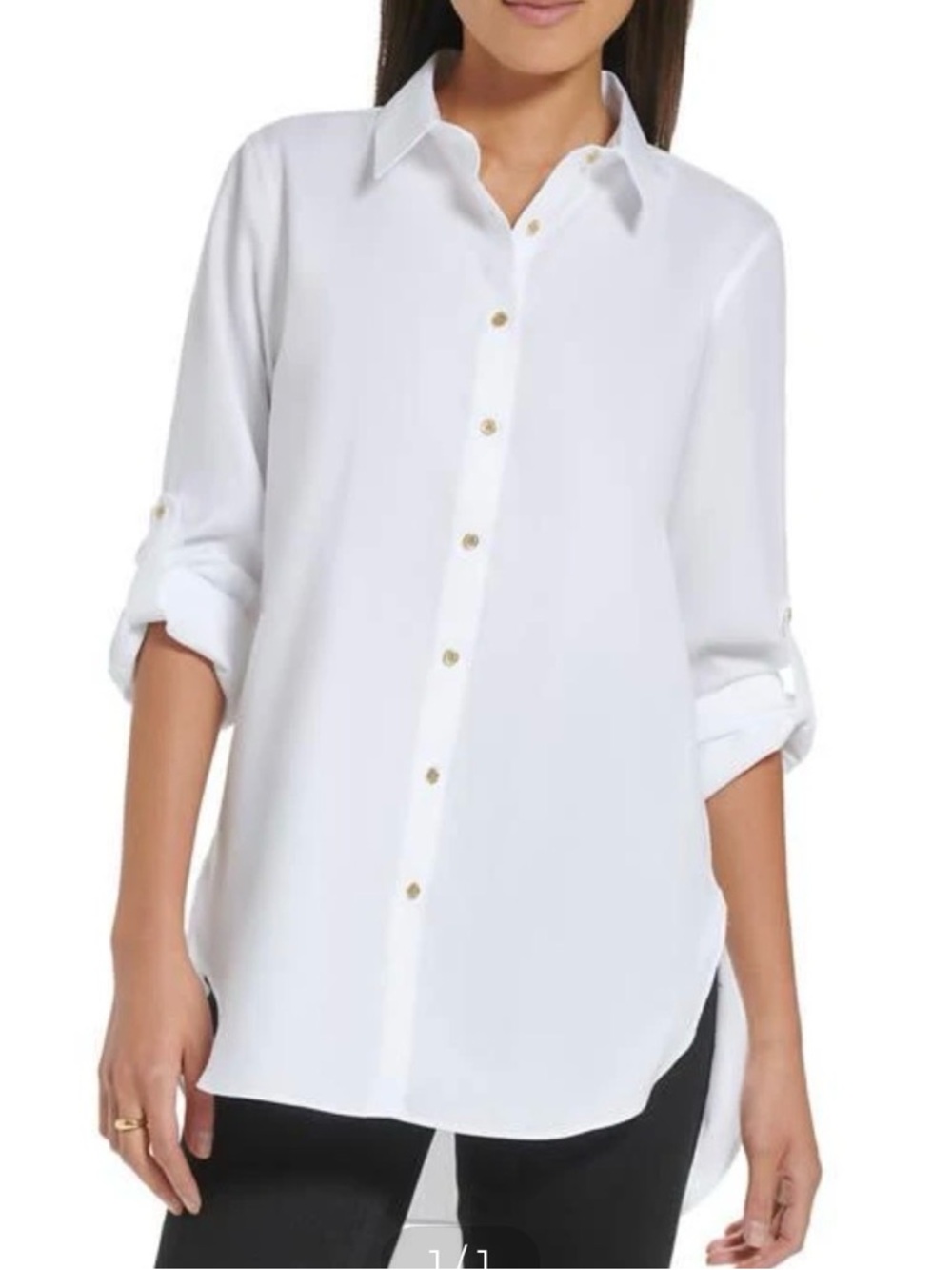 CALVIN KLEIN Classic White Button-Up Roll-Sleeve Women's Shirt